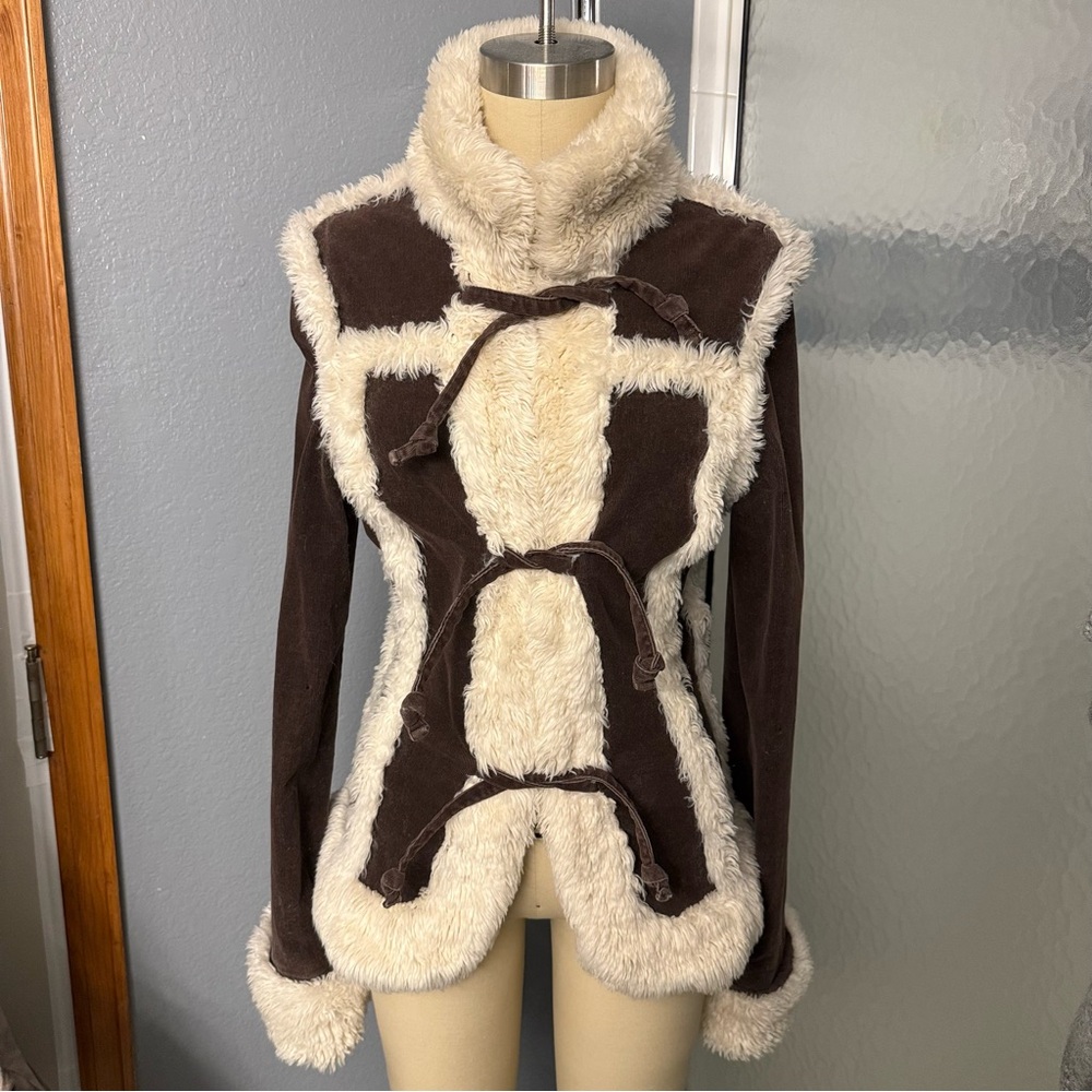 Twill Twenty Two 22 Brown Jacket Cream Fur Sherpa Shearling Penny Lane Y2K M - Picture 2 of 7